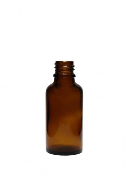 Braunglasflasche 30ml nieder, Mündung DIN18  Lieferung ohne Verschluss, bei Bedarf bitte separat bestellen.